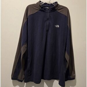 North Face Mens Quarter Zip Blue/grey Fleece TKA 100‎ Size XXL